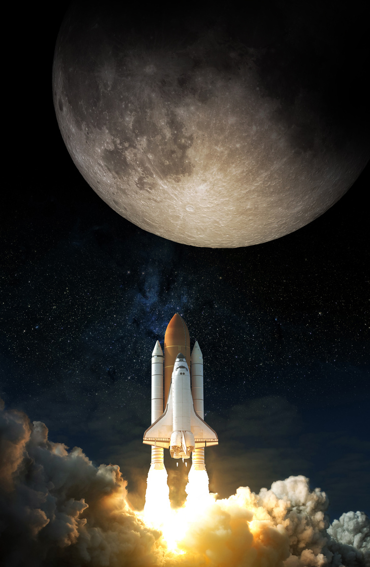 Space Rocket Blasting Off to the Moon